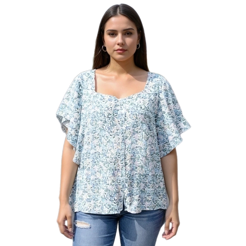 Old Navy Floral Square Neck Flutter Sleeve Blouse